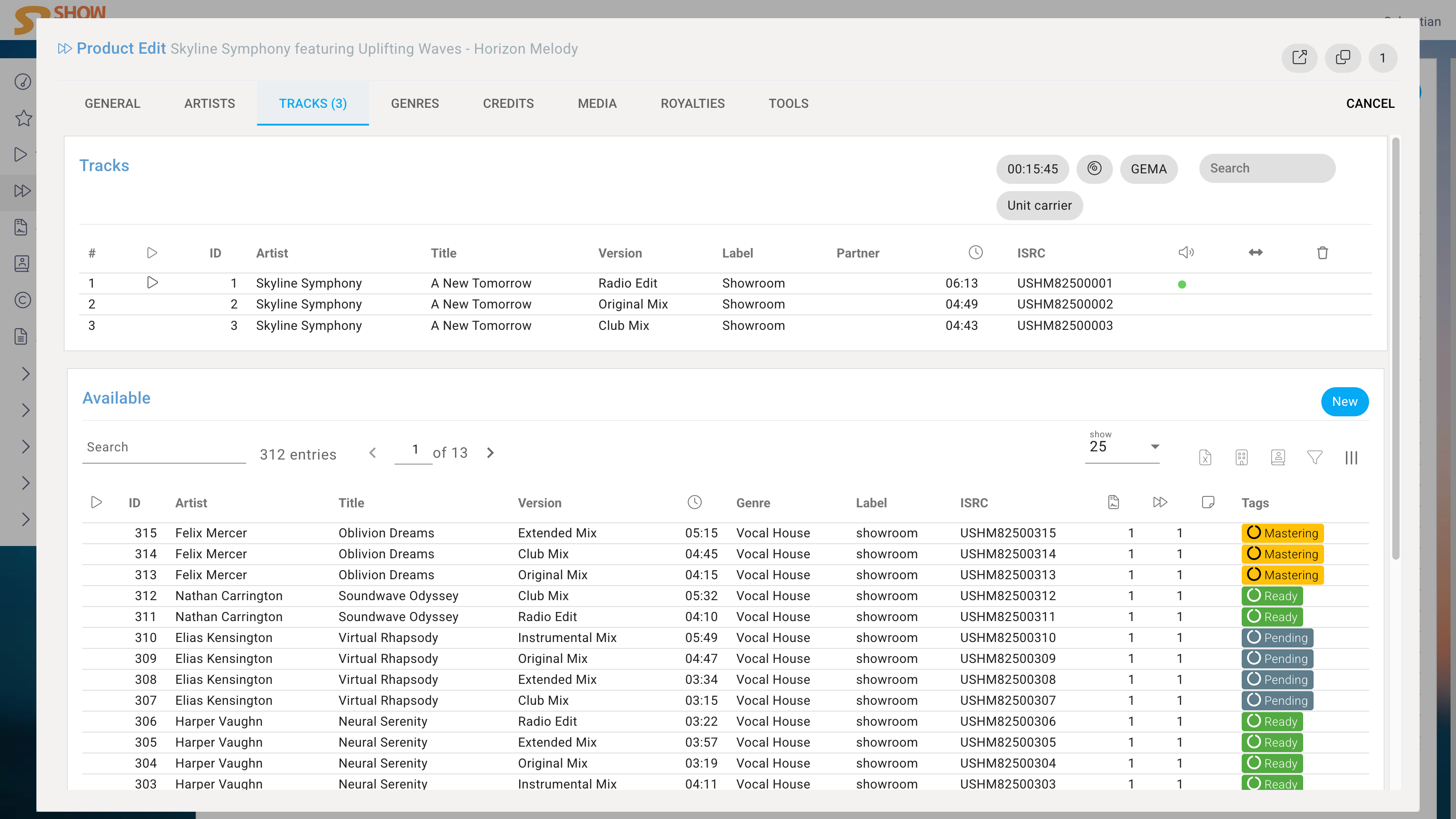 Product Edit Tracks