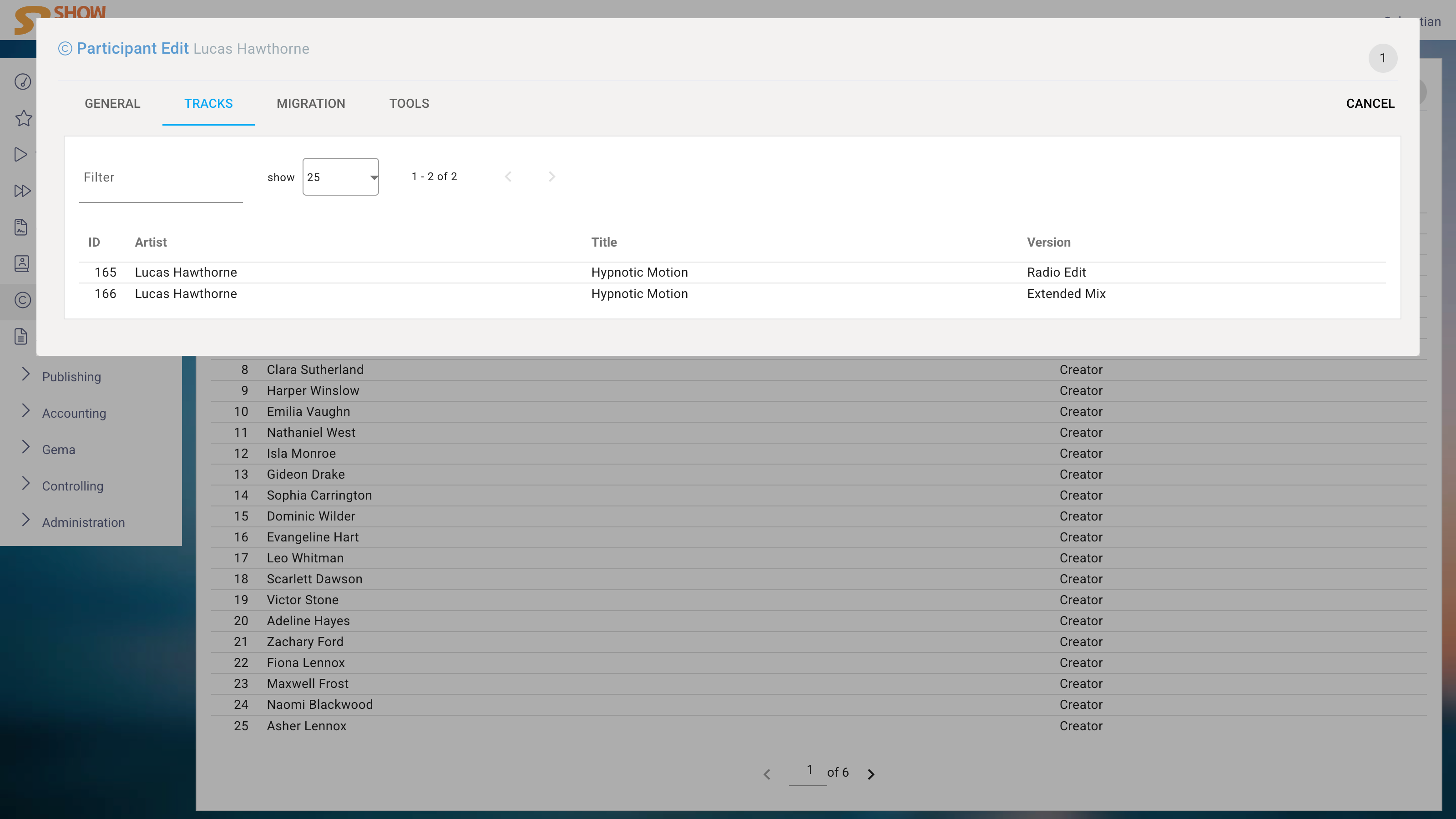 Participant Edit Tracks