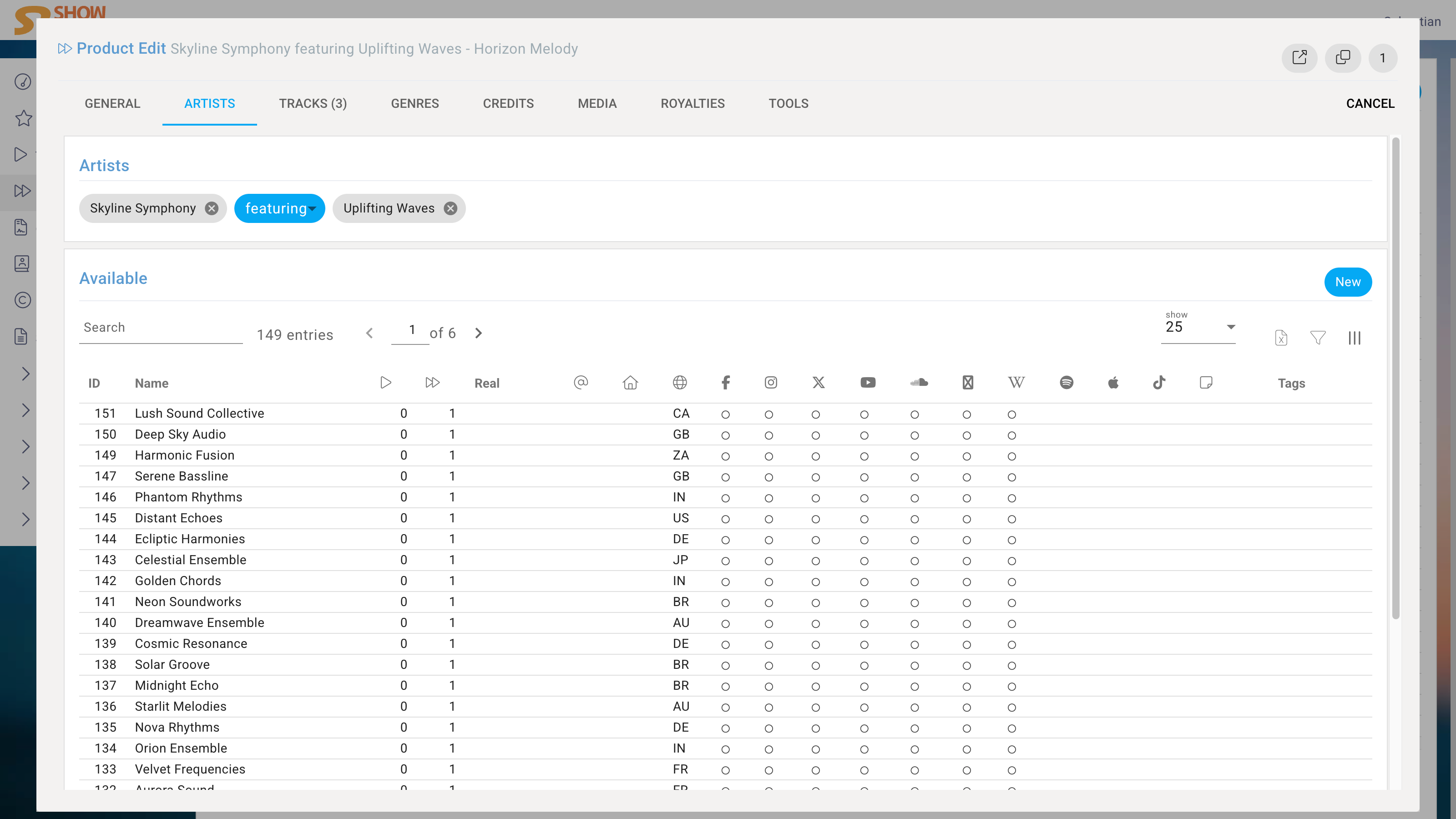 Product Edit Artists